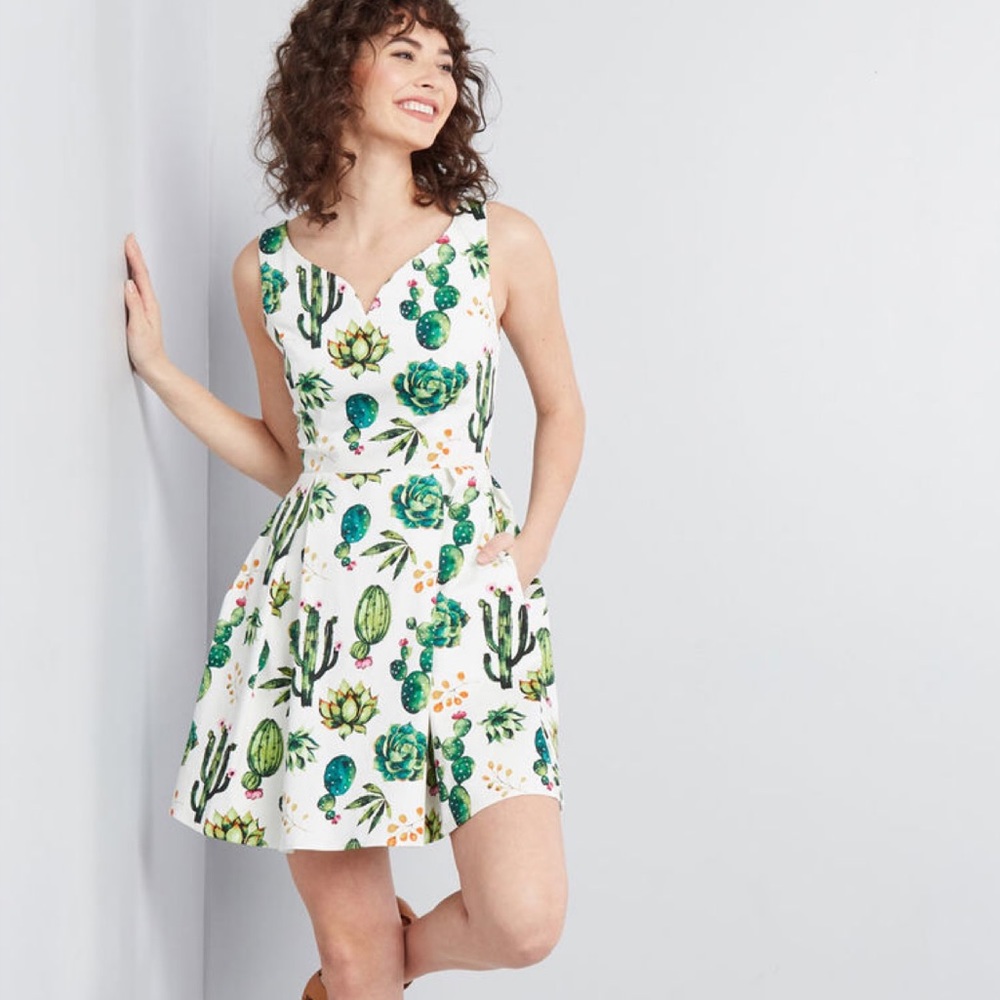 A-line succulent and cactus patterned dress